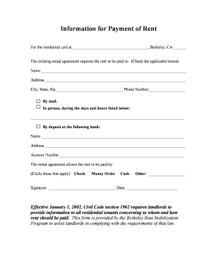 California Rental Payment Information Form