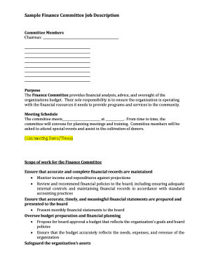 Finance Committee Job Description Template
