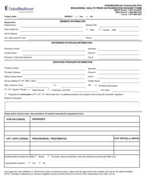 Behavioral Health Prior Authorization Request Form