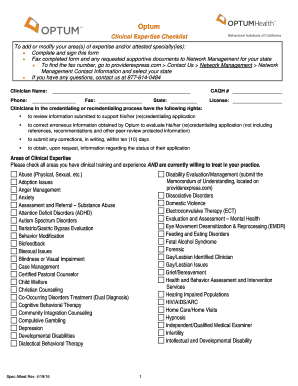 Optum Clinical Expertise Checklist