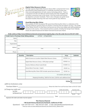 Digital Video Resource Library Order Form
