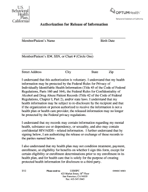 USBHPC Authorization for Release of Information