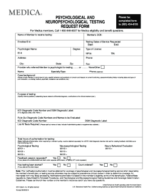 Psychological and Neuropsychological Testing Request Form