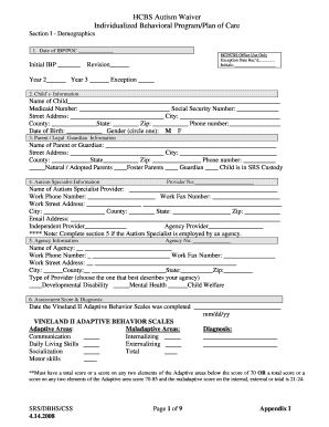 HCBS Autism Waiver Individualized Behavioral Plan