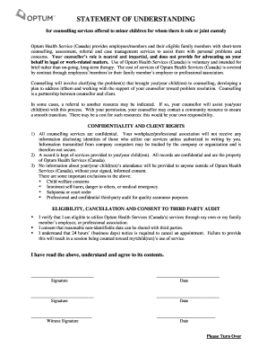 Statement of Understanding for Counselling Services