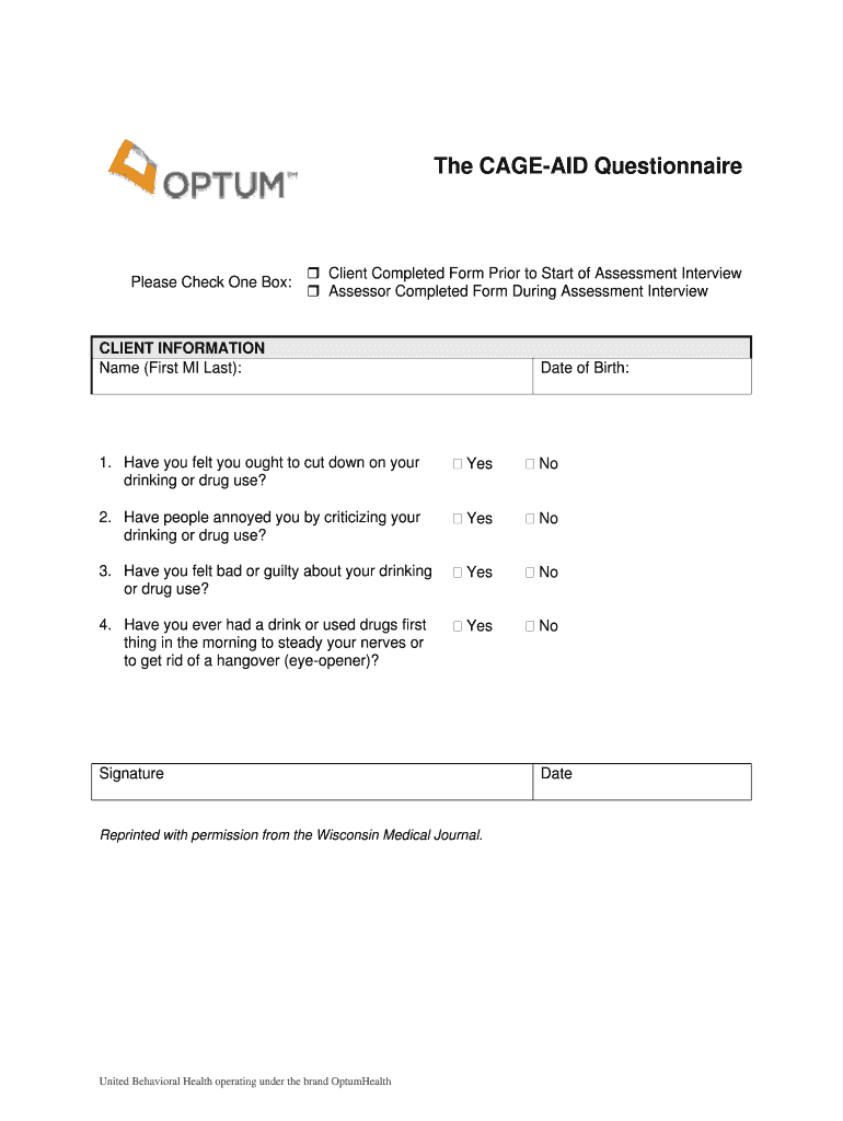 Fillable Online The CAGEAID Questionnaire Fax Email Print pdfFiller