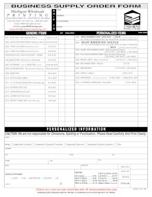 Business Supply Order Form