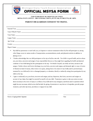 Parent Consent to Travel Form
