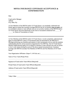 MSYSA Insurance Coverage Acceptance Form