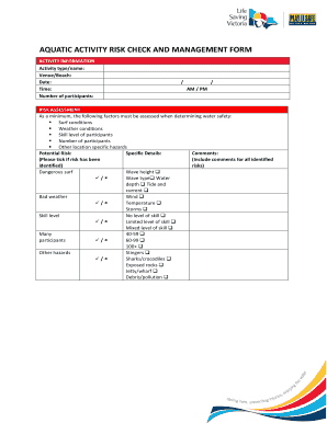 Aquatic Activity Risk Check and Management Form