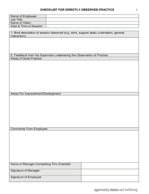 Checklist for Directly Observed Practice