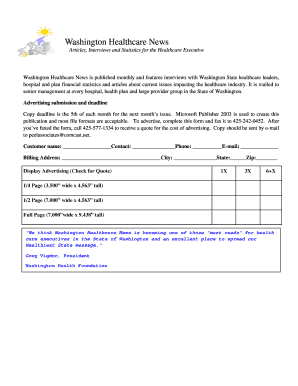 Washington Healthcare News Advertising Form