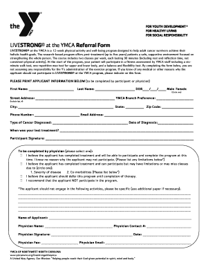 LIVESTRONG at the YMCA Referral Form
