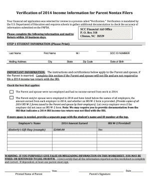 Verification of 2014 Income Information for Parent Nontax Filers