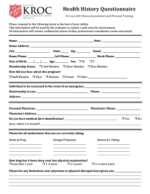 Health History Questionnaire for Fitness Assessments