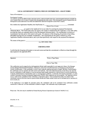 LOCAL GOVERNMENT VERIFICATION OF CONTRIBUTION GRANT FORM