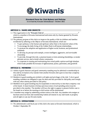 Kiwanis Club Bylaws and Policies Template