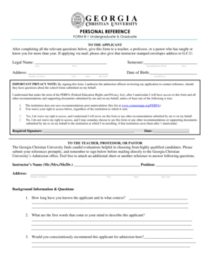 Georgia Christian University Personal Reference Form