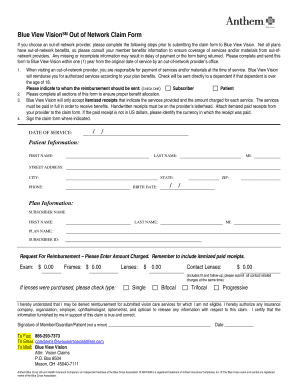 Blue View Vision Out of Network Claim Form