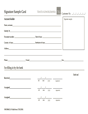 Bank Signature Sample Card