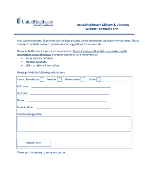 UnitedHealthcare Military & Veterans Website Feedback Form