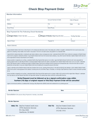 Stop Payment Order Form