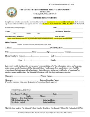 Klamath Tribes Member Benefits Form