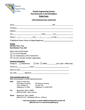 Florida Engineering Society Order Form