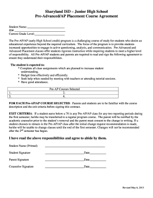 Pre-AP/AP Placement Course Agreement