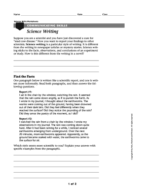 Science Writing Worksheet