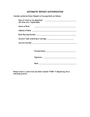 Automatic Deposit Authorization Form