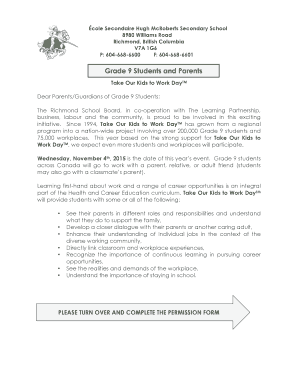 Take Our Kids to Work Day Permission Form