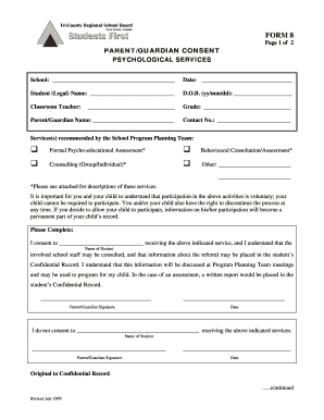 Parent Guardian Consent Form Psychological Services