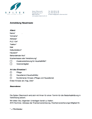 Anmeldung Neueinsatz