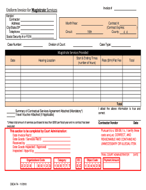 Uniform Invoice for Magistrate Services Invoice