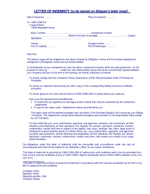 Letter of Indemnity for Cargo Shipping
