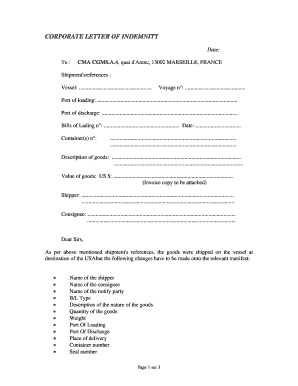 Corporate Letter of Indemnity