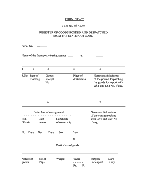 Form ST-37 Register of Goods Booked and Despatched