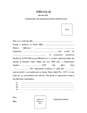 Turnover Tax Registration Certificate