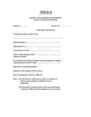 Jammu and Kashmir Sales Tax Refund Order