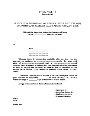 VAT-14 Notice for Submission of Return