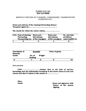 VAT-82 Monthly Return for Clearing and Forwarding Agencies