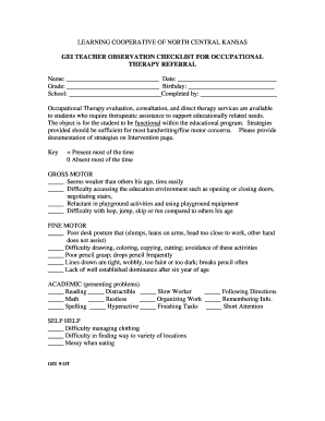 Teacher Observation Checklist for Occupational Therapy Referral