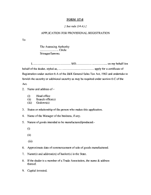 J&K Provisional Registration Application