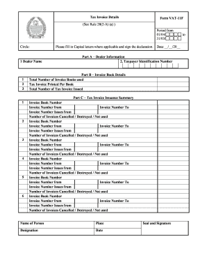 Tax Invoice Details Form VAT-11F