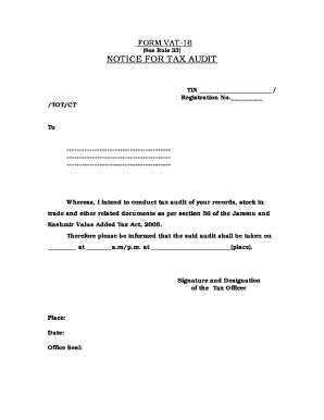 VAT-16 Tax Audit Notice