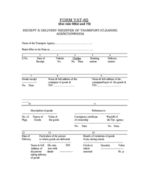 VAT-62 Receipt and Delivery Register