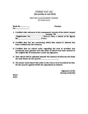 VAT Refund Adjustment Order