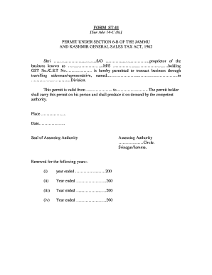 Jammu and Kashmir Sales Tax Travel Permit