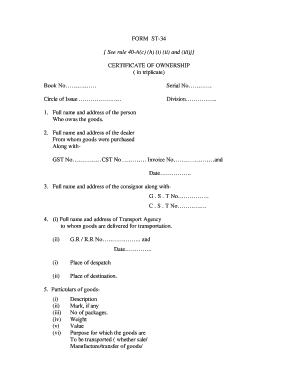 Certificate of Ownership for Goods Transport